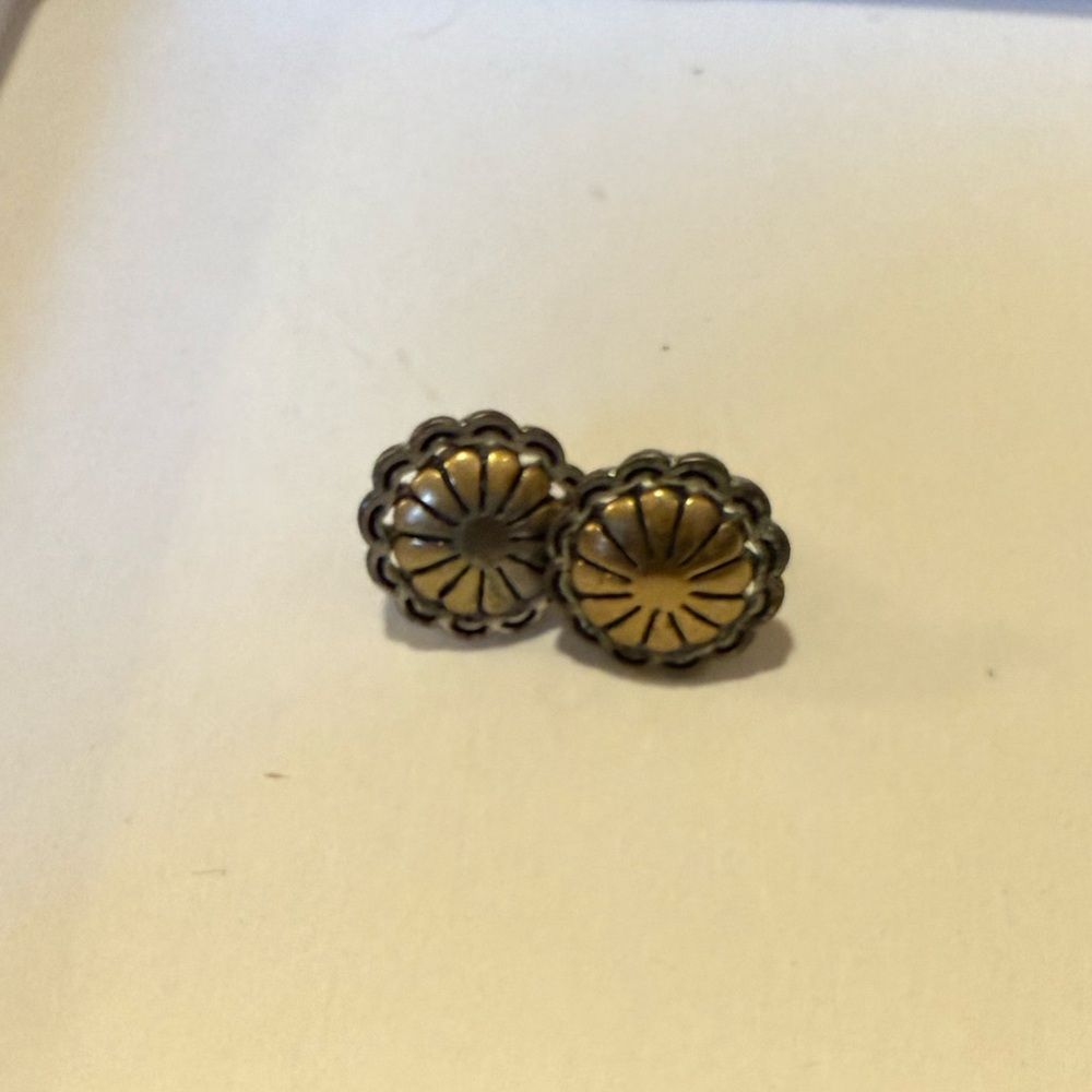 mixed metal oval stud earrings sterling silver and antique gold